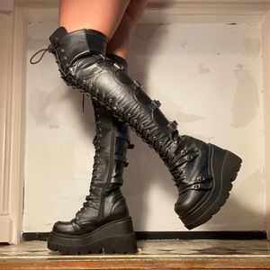 Demonia Platform Over the Knee Earthshaker Boots